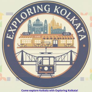 The image is the logo of exploring kolkata with both the heritage as well as modern infrastructure.